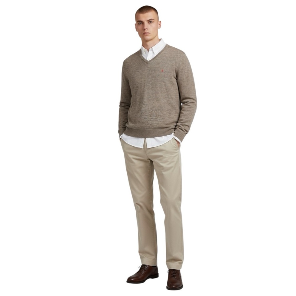 NWOT Carolina Herrera Men Extra Fine Merino Wool V-Neck Sweater in Brown Taupe M